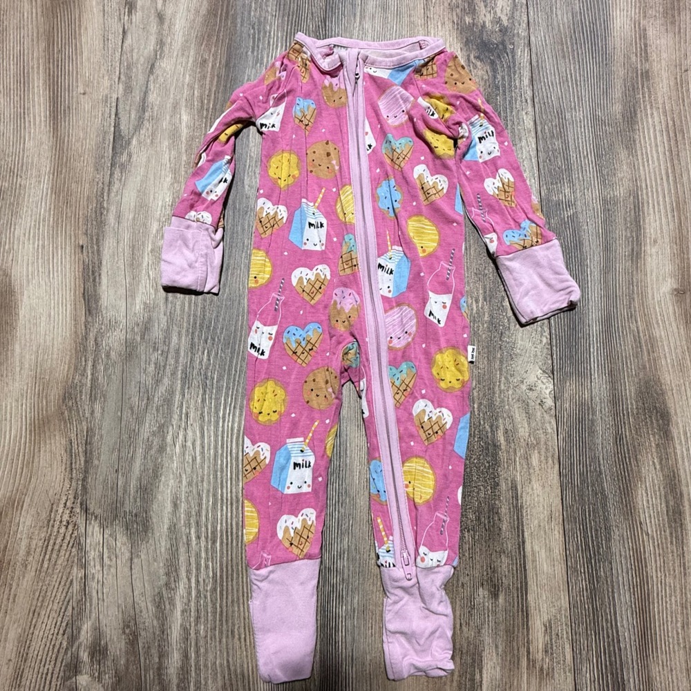 Little Sleepies Zippy Pajamas Pink Milk and Cookies Kidcore